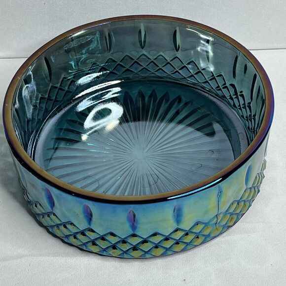 Vintage Indiana Glass Princess Blue Carnival Iridescent Candy Dish With Lids - Picture 6 of 10